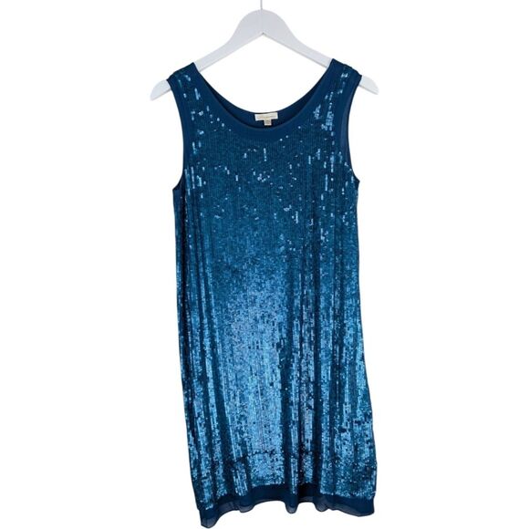 NWT Shoshanna dress sequin 100% silk teal blue mini NYE Holiday Sleeveless Sz 6 - Picture 3 of 7
